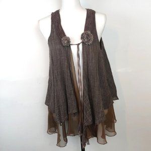 Blue Bird Vest with sheer lining, embroidery, poms